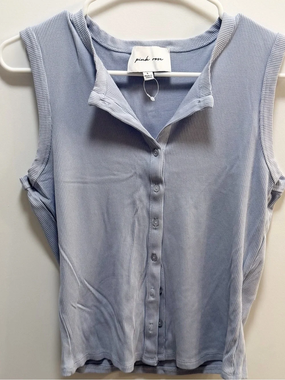 Pink Rose Light Blue Ribbed Button-Front Tank - Picture 1 of 2